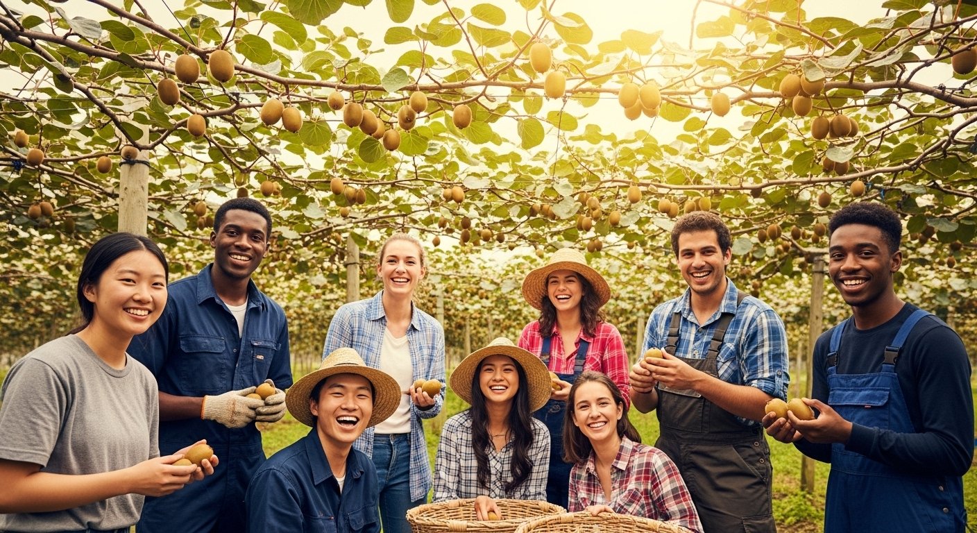 Amigos en la farm de kiwis